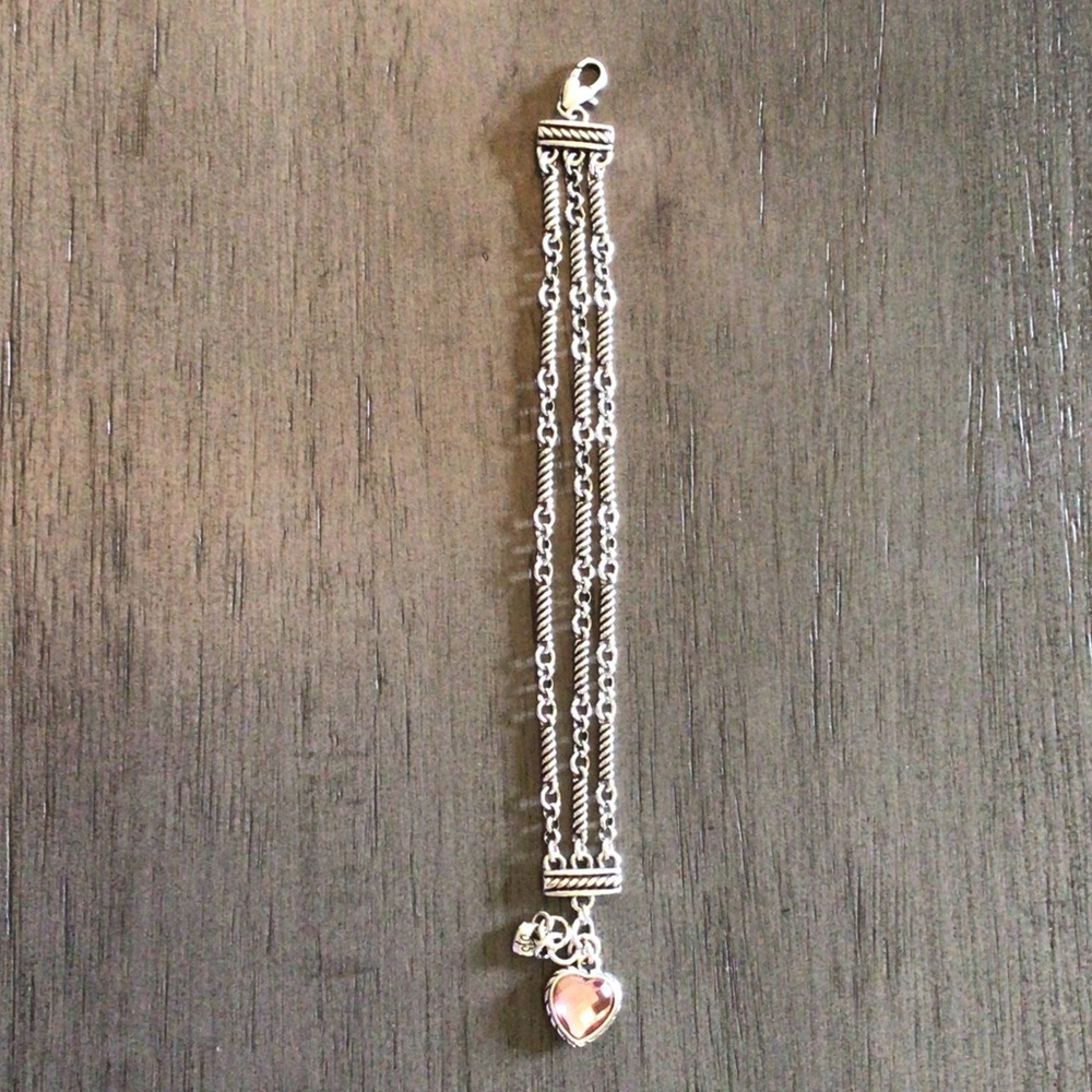 Brighton Silver Multi-Chain Bracelet with Pink Heart Charm